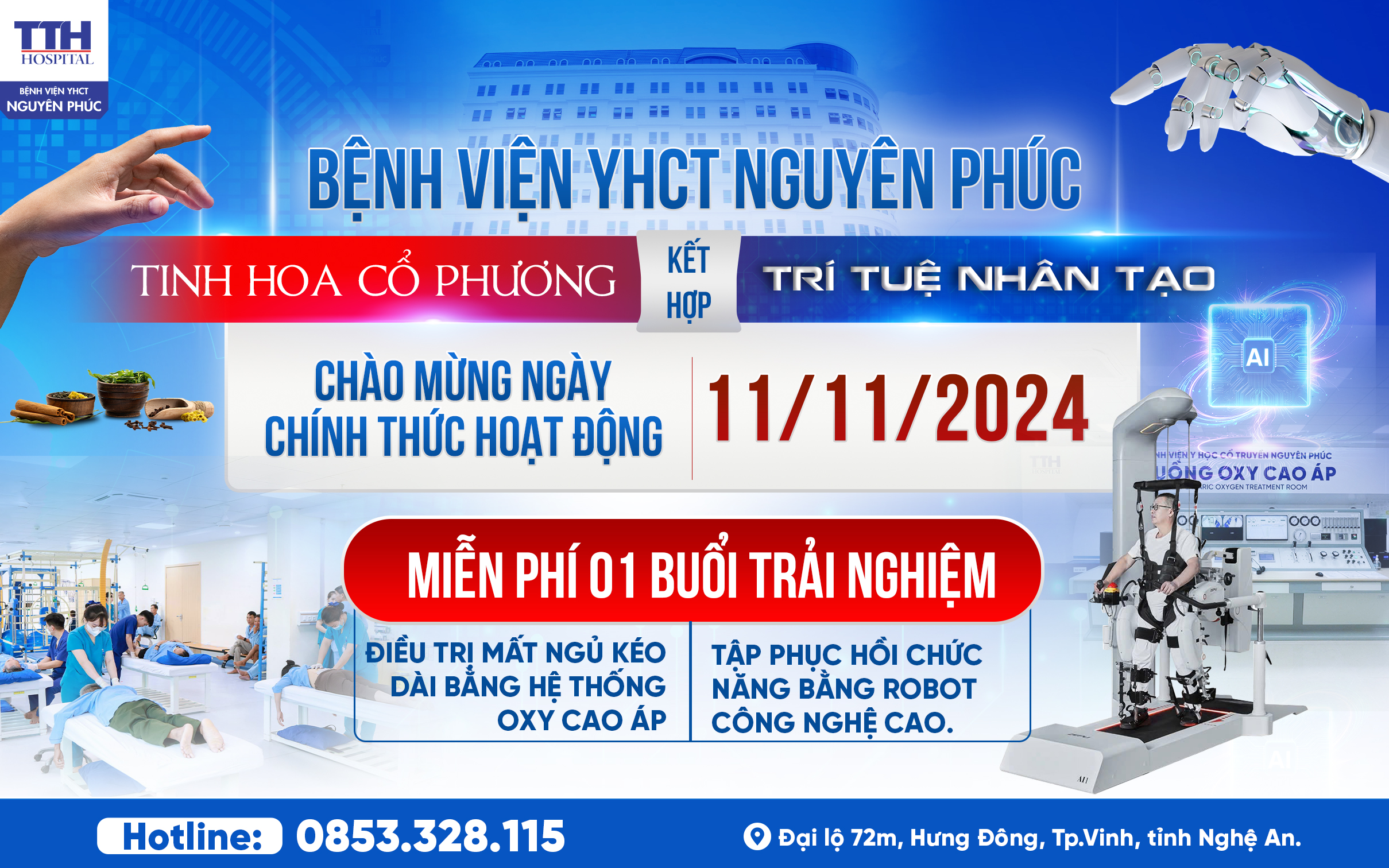 CHÀO MỪNG NGÀY CHÍNH THỨC HOẠT ĐỘNG 11/11/2024] BỆNH VIỆN YHCT NGUYÊN PHÚC - TINH HOA CỔ PHƯƠNG KẾT HỢP TRÍ TUỆ NHÂN TẠO